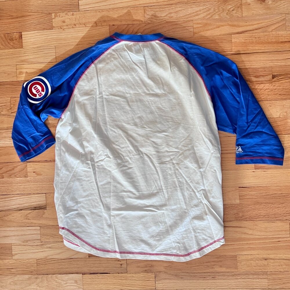 Chicago Cubs Majestic Men's Vintage 3/4 Sleeve Baseball Top 100% Cotton Sz Large - Picture 5 of 7